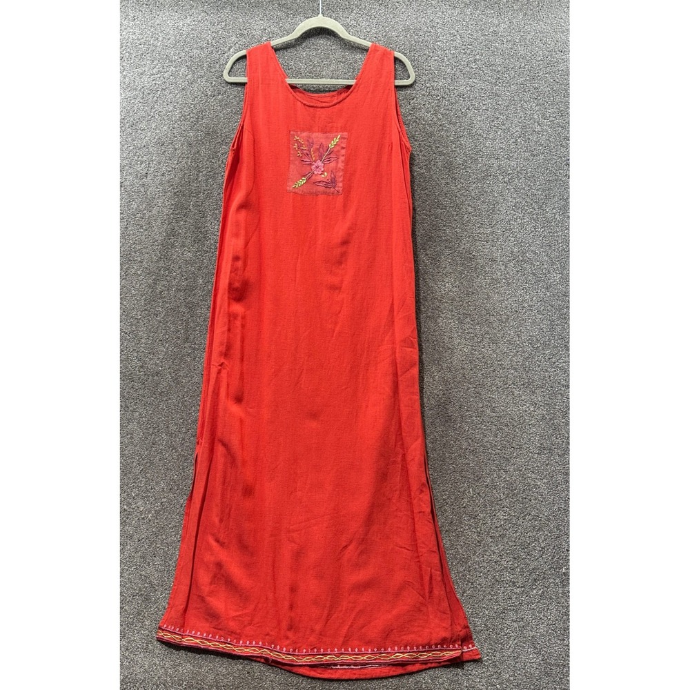Jasmine by KVM Linen Blend Embroidered Sleeveless Maxi Dress Medium Artsy Summer